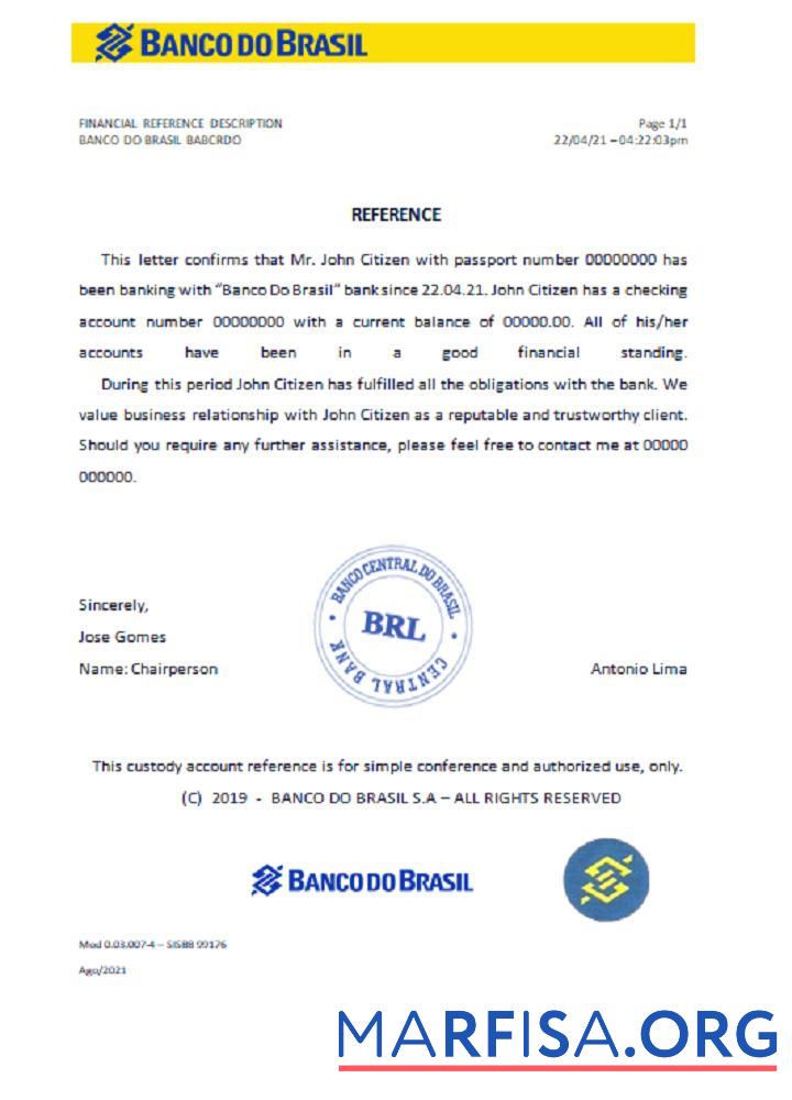 Blank Brazil Banco do Brasil reference example